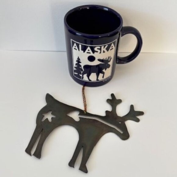 Moose Coffee Mug from Alaska and Tin Moose Christmas Ornament (6" x 5.5") - Picture 1 of 5